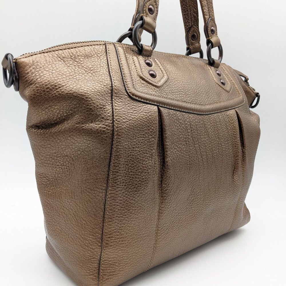 COACH  pebbled genuine leather metallic satchel shoulder bag purse - Copper - Picture 7 of 16